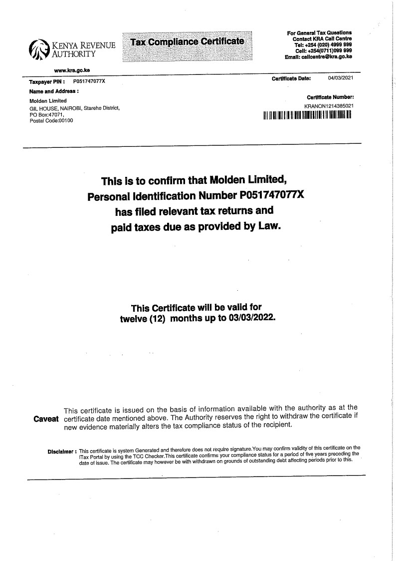 Tax Compliance Certificate